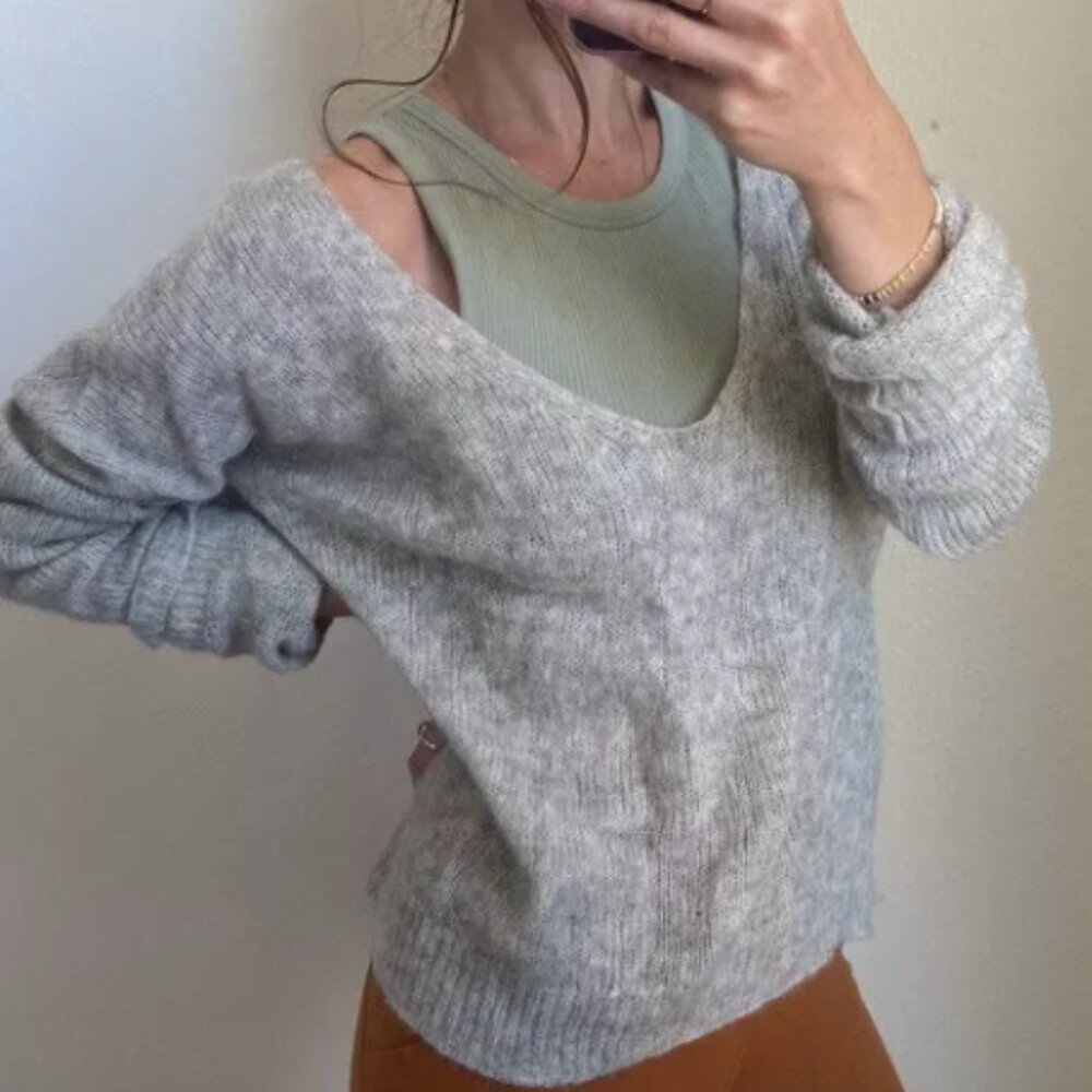 Free People Super Soft Deep V Alpaca and Wool Grey Sweater S - Picture 1 of 7